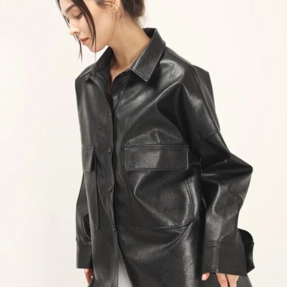 Storets Ryann Pleather Oversized Shirt Jacket S/M - Picture 1 of 16
